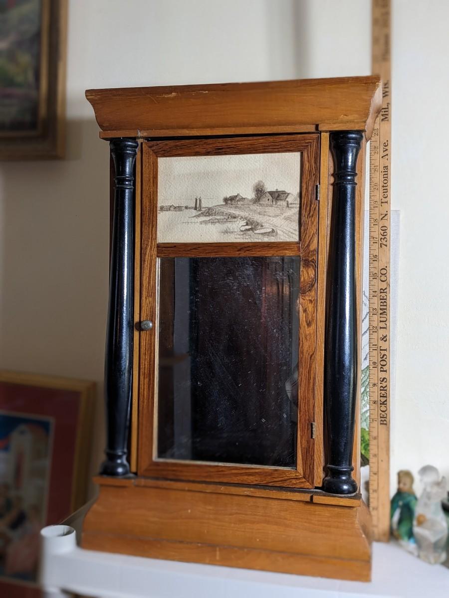 Vintage Wood Clock Case, Lovely Sketching
