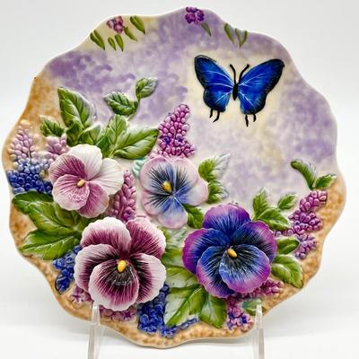 Set Of Four (4) ~ Porcelain 3D Butterfly Plates & Floral Sculpture