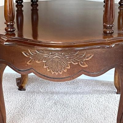 Two-Tiered Wood French Provincial Inlaid Side Table
