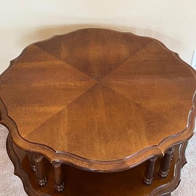 Two-Tiered Wood French Provincial Inlaid Side Table
