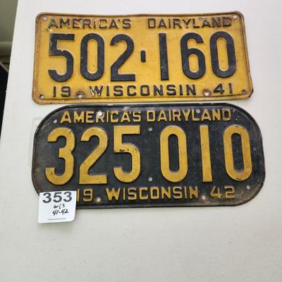 1941 1942 Wisconsin America's Dairyland License Plate Plates