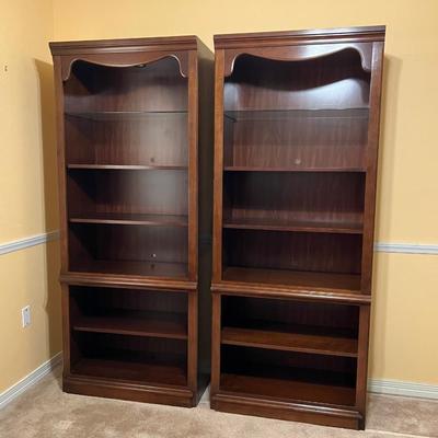 THOMASVILLE ~ Pair (2) Lighted Solid Wood Bookcases