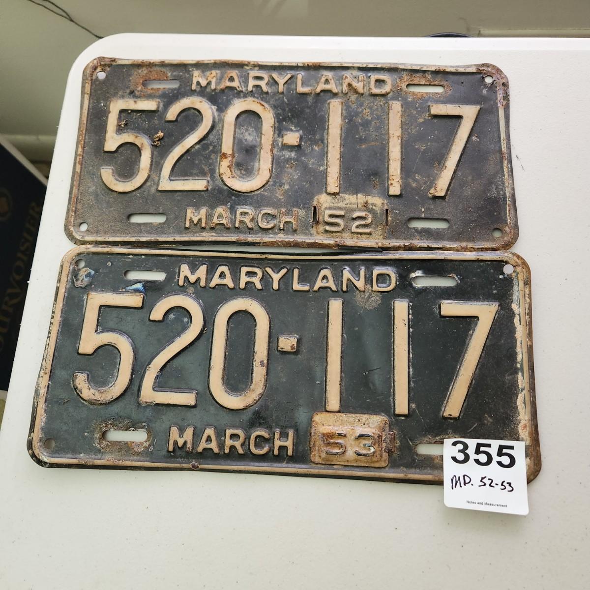 1952 1953 Maryland Car License Plate Plates | EstateSales.org