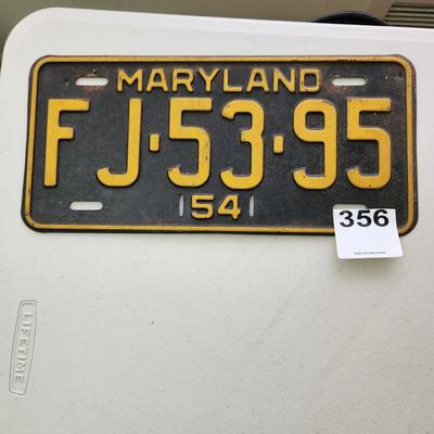 1954 Maryland Car License Plate
