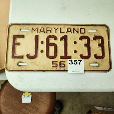 1956 Maryland Car License Plate