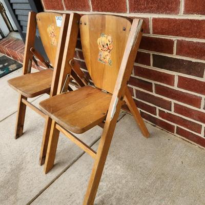 Pair Vintage Children Wood Folding Chairs