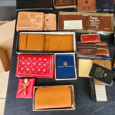 Large collection of Leather Men's Women's Wallets, key holders, notebooks, Etc