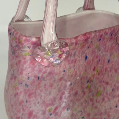 Murano (?) Pink Speckled Glass Purse Vase