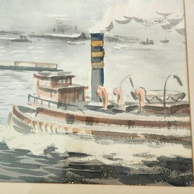 Large Art New York skyline Hudson River Ships Barges John M. Sitton 34x29