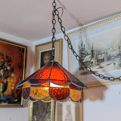 Amazing Vintage Stained Glass Swag Light