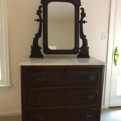 Antique Marble Top Dresser & Mirror -Lot 106