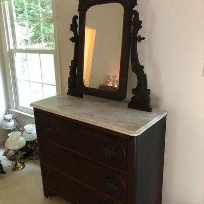 Antique Marble Top Dresser & Mirror -Lot 106