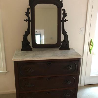 Antique Marble Top Dresser & Mirror -Lot 106