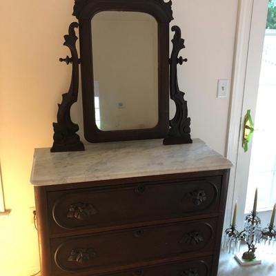 Antique Marble Top Dresser & Mirror -Lot 106