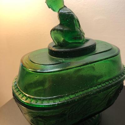 â€œWestward Hoâ€ Rare Green Pioneer Glass by Gillinder and Sons -Lot 108