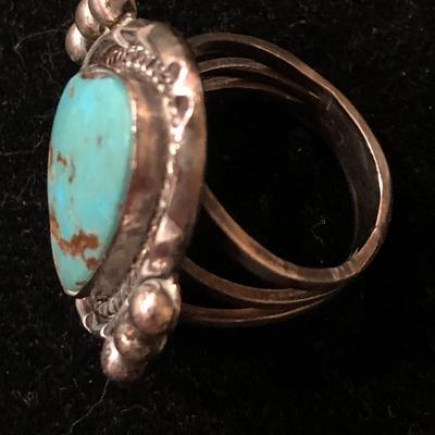 Sterling Silver Turquoise Native American Design Ring -Lot 116