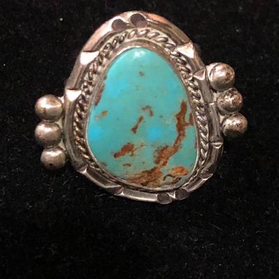 Sterling Silver Turquoise Native American Design Ring -Lot 116