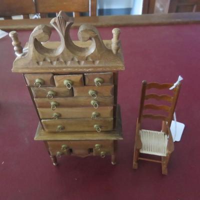 Miniature Wooden Dollhouse Furniture - Chest of Drawers and Rocker