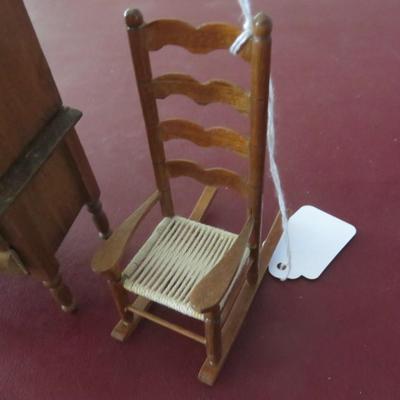 Miniature Wooden Dollhouse Furniture - Chest of Drawers and Rocker