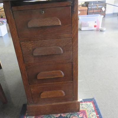 Oak Paneled Desk with Leather Top and Chair