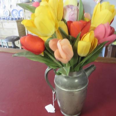 Pewter Pitcher with Silk Flowers