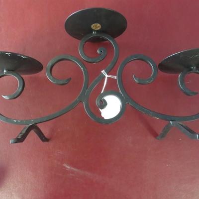 Pewter Candlestick and Black Iron Triple Candleholder
