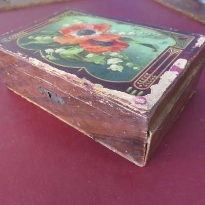 Vintage Wooden Box with Flowers on top