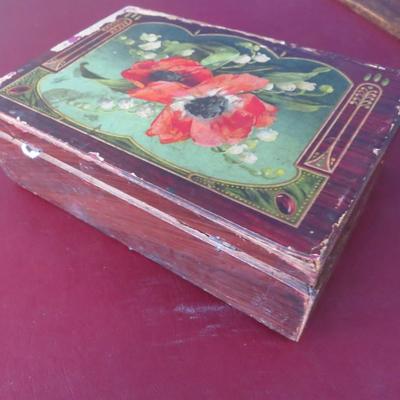 Vintage Wooden Box with Flowers on top