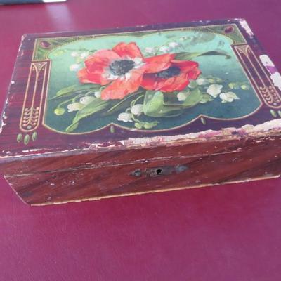 Vintage Wooden Box with Flowers on top
