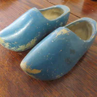 Blue Pair of Wooden Shoes from Holland