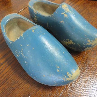 Blue Pair of Wooden Shoes from Holland