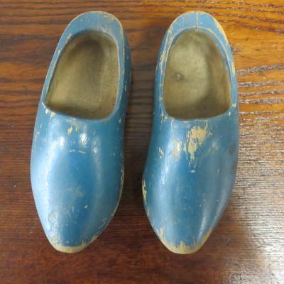 Blue Pair of Wooden Shoes from Holland