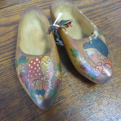 Small Dark Pair of Wooden Shoes from Holland