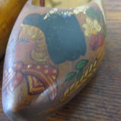 Small Dark Pair of Wooden Shoes from Holland
