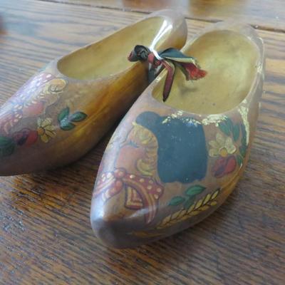 Small Dark Pair of Wooden Shoes from Holland