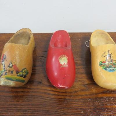 3 Single Wooden Shoes from Holland