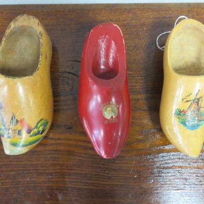 3 Single Wooden Shoes from Holland