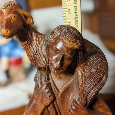 Quality Vintage Hand Carved Wood Shepard Carrying Sheep