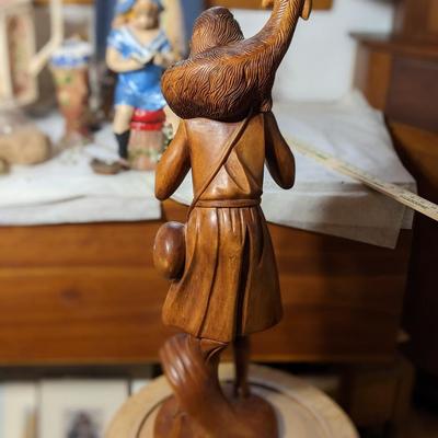 Quality Vintage Hand Carved Wood Shepard Carrying Sheep