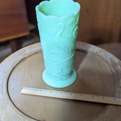 Fenton Uranium Green Peacock Vase