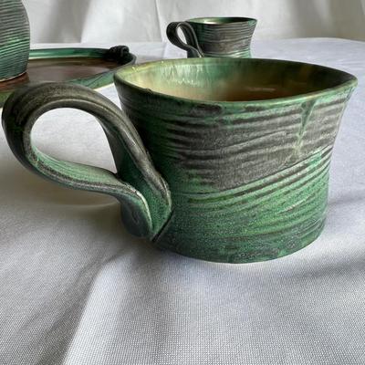 Signed Turquoise Hand Built Pottery Tea Set (K-RG)