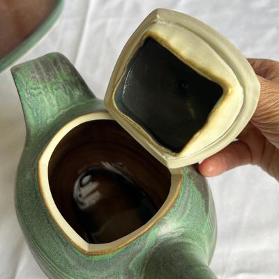 Signed Turquoise Hand Built Pottery Tea Set (K-RG)