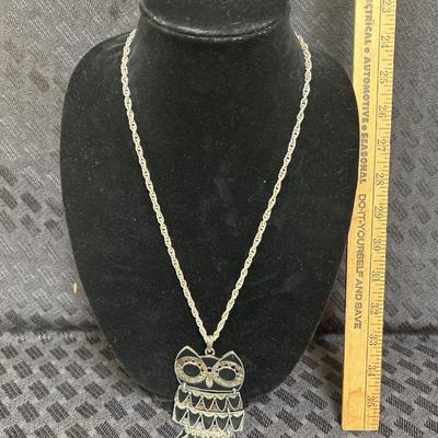 Vintage Owl Necklace | Color: Silver/Black