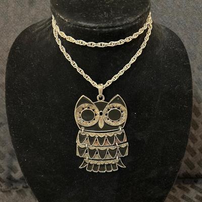 Vintage Owl Necklace | Color: Silver/Black