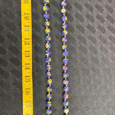 Vintage Chinese Blue CloisonnÃ© Floral Enamel Beaded Necklace
