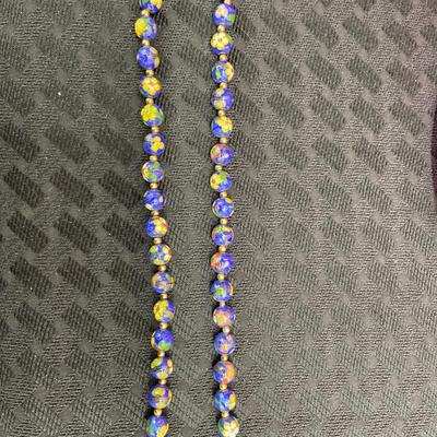 Vintage Chinese Blue CloisonnÃ© Floral Enamel Beaded Necklace