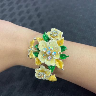 Vintage floral and enamel rhinestone bracelet