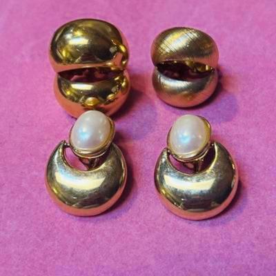 Lot of 3 Vintage Signed Monet Gold Tone Clip on Earrings