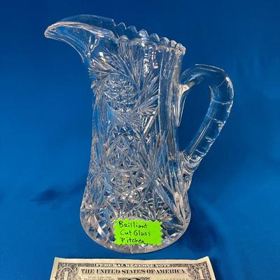 LOVELY ANTIQUE BRILLIANT CUT CRYSTAL PITCHER 