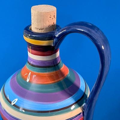 FUN STRIPED COLORFUL EWER WITH HANDLE AND CORK